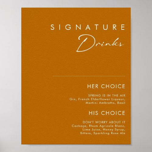 Simple Desert  Burnt Orange Signature Drinks Sign