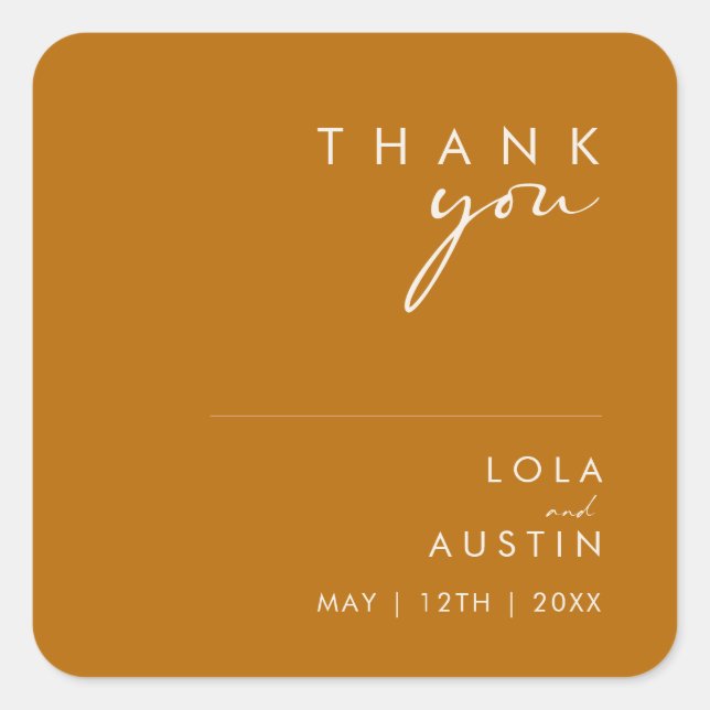 Simple Desert | Burnt Orange Thank You Wedding Square Sticker (Front)