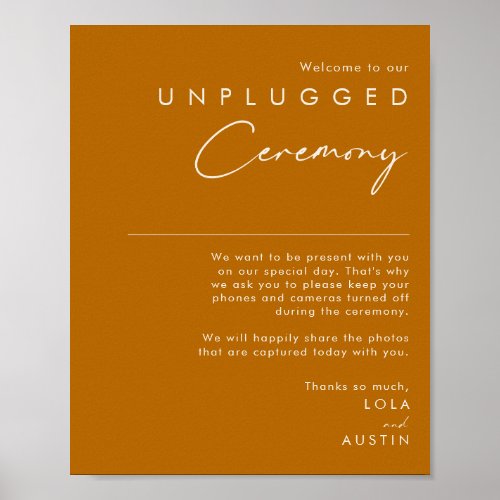 Simple Desert Burnt Orange Unplugged Ceremony Sign