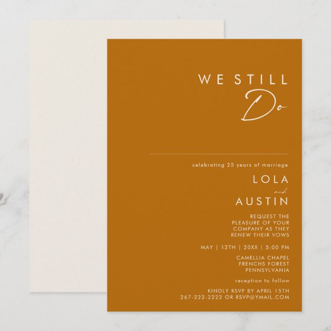 Simple Desert Burnt Orange We Still Do Vow Renewal Invitation (Front/Back)