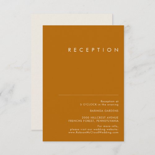 Simple Desert  Burnt Orange Wedding Reception Enclosure Card