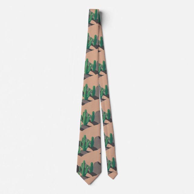 simple desert cactus pattern colorful brown modern neck tie (Front)