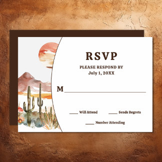 Simple Desert Cactus Western Boho Wedding RSVP Card