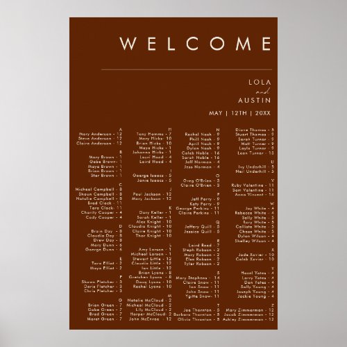 Simple Desert  Dark Cinnamon Alphabetical Seating Poster