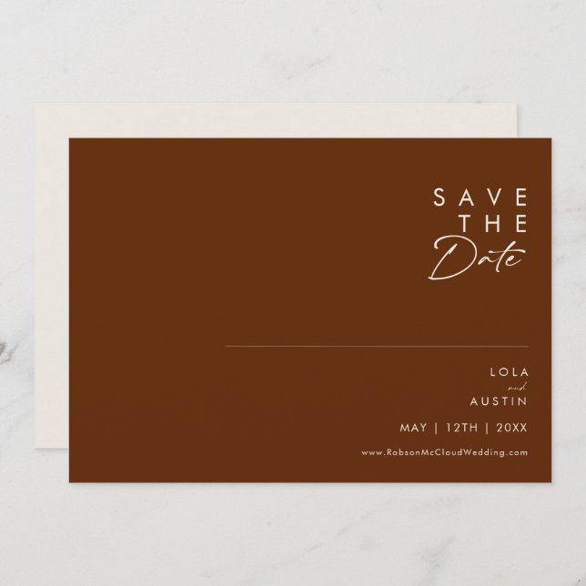 Simple Desert | Dark Cinnamon Horizontal Save The Date (Front/Back)