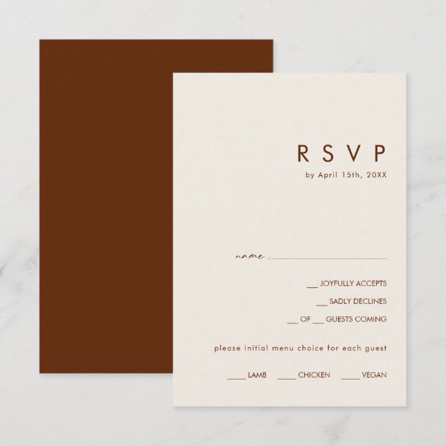 Simple Desert Dark Cinnamon Menu Choice RSVP card (Front/Back)