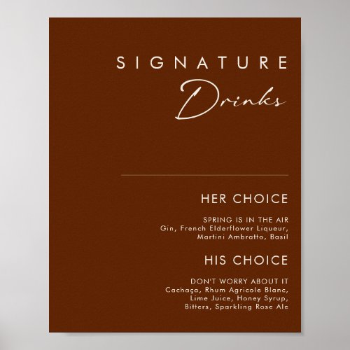 Simple Desert Dark Cinnamon Signature Drinks Sign