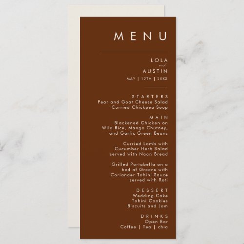 Simple Desert  Dark Cinnamon Wedding Dinner Menu