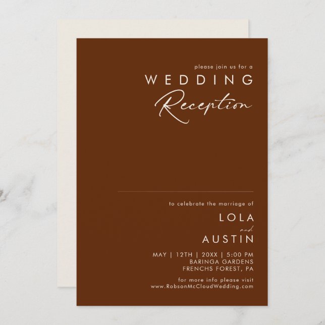 Simple Desert | Dark Cinnamon Wedding Reception Invitation (Front/Back)