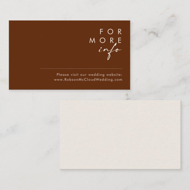 Simple Desert | Dark Cinnamon Wedding Website Card (Front/Back)