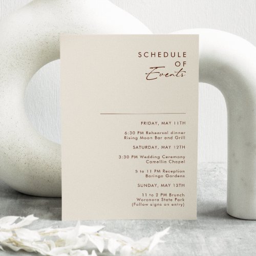 Simple Desert  Natural White Schedule of Events Enclosure Card