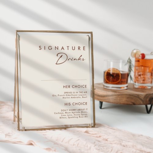 Simple Desert Natural White Signature Drinks Sign
