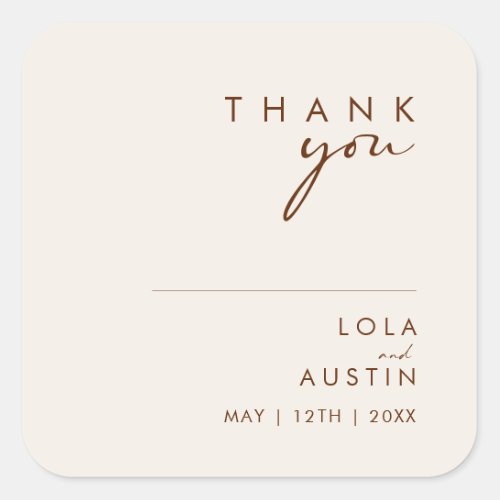 Simple Desert  Natural White Thank You Wedding Square Sticker