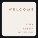 Simple Desert | Natural White Wedding Welcome Square Sticker<br><div class="desc">This Simple Desert | Natural White wedding welcome square sticker is exactly what you're looking for to complete your modern rustic boho wedding. Perfect for either a vintage minimalist western vibe or a retro fall bohemian feel. The minimal dark cinnamon script truly pops with this autumn background. You can choose...</div>