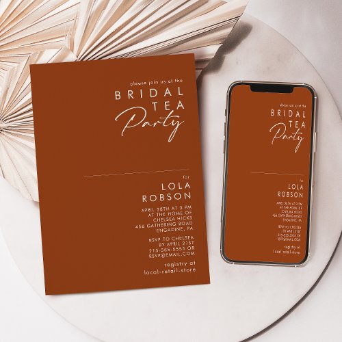 Simple Desert  Terracotta Bridal Tea Party Invitation