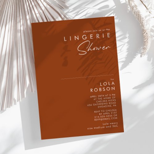 Simple Desert  Terracotta Lingerie Shower Invitation