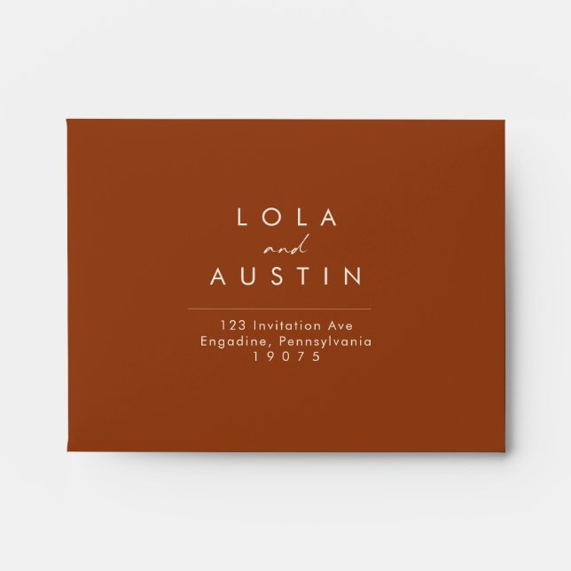 Simple Desert | Terracotta self-addressed RSVP Envelope (Front)