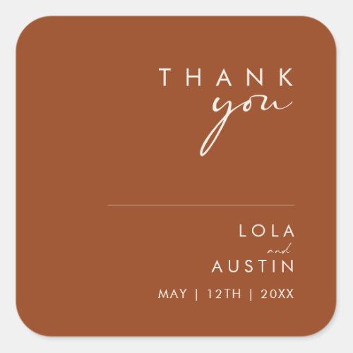 Simple Desert  Terracotta Thank You Wedding Square Sticker