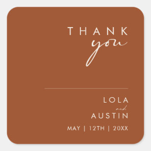 Simple Desert Terracotta Thank You Wedding Square Sticker