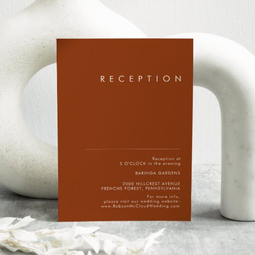 Simple Desert  Terracotta Wedding Reception Enclosure Card