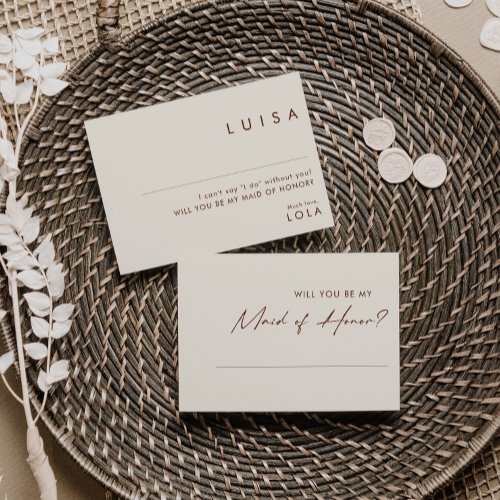 Simple Desert White Maid of Honor Proposal card