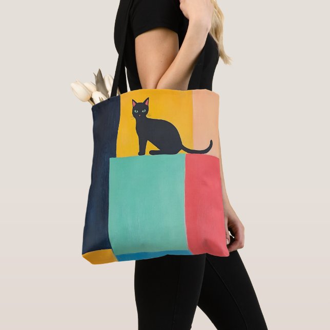 Simple Design Black Cat Tote Bag (Close Up)