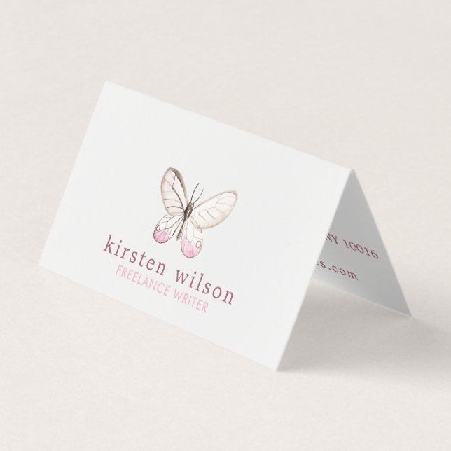 Simple Design Blush Butterfly Folded Business Card (Front)