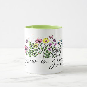 SIMPLE DESIGN FLOWERS "GROW IN GRACE" BIBLE VERSE MUG