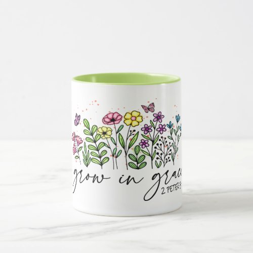 SIMPLE DESIGN FLOWERS GROW IN GRACE BIBLE VERSE MUG