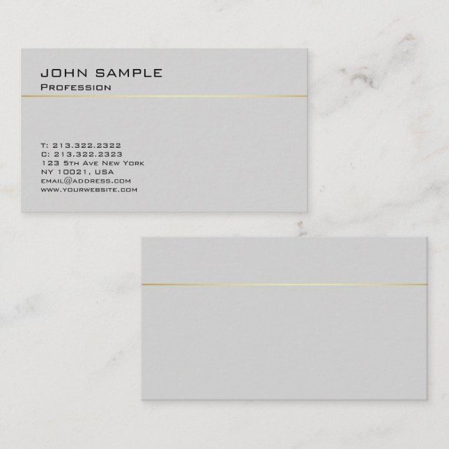 Simple Design Professional Elegant Grey Gold Business Card (Front/Back)