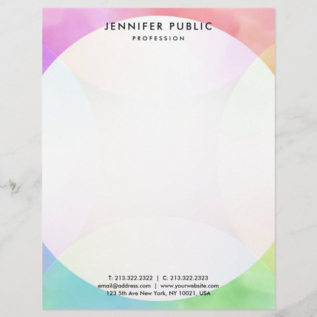 Simple Design Template Elegant Modern Watercolor Letterhead (Front)
