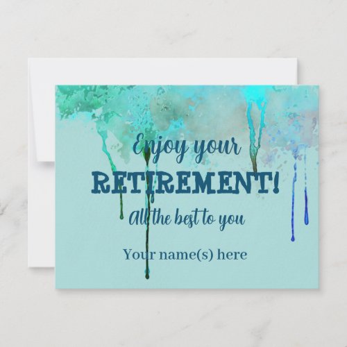 Simple Design Watercolor Teal Retirement Wishes Note Card