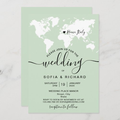 Simple Destination Wedding World Map Watercolor In Invitation