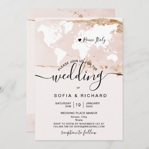 Simple Destination Wedding World Map Watercolor In Invitation