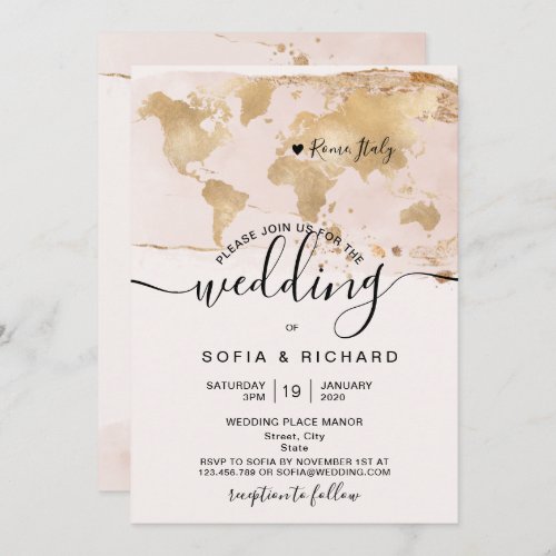 Simple Destination Wedding World Map Watercolor In Invitation