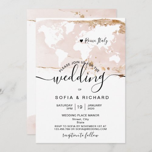 Simple Destination Wedding World Map Watercolor In Invitation