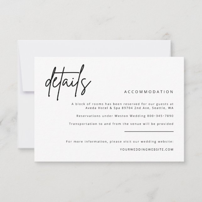 Simple Details Wedding Invitation Enclosure Card  (Front)