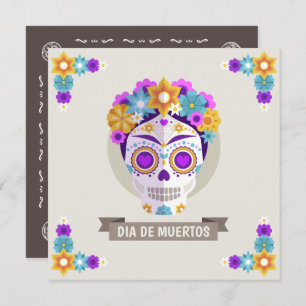 Simple Dia de los Muertos Floral Skull Invitation