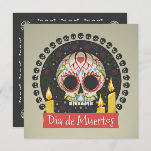 Simple Dia de Muertos Skull and Candles Invitation