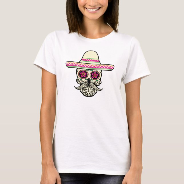 Simple Dia de Muertos Skull w/ Hat Maternity Shirt (Front)