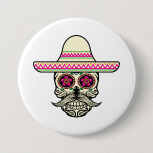 Simple Dia de Muertos Skull with Hat   Button