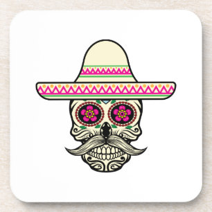 Simple Dia de Muertos Skull with Hat   Coaster