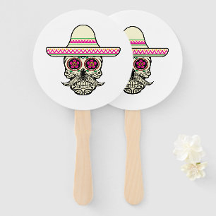 Simple Dia de Muertos Skull with Hat Hand Fan