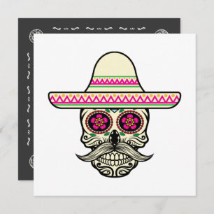 Simple Dia de Muertos Skull with Hat Invitation