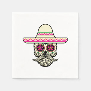 Simple Dia de Muertos Skull with Hat   Napkin
