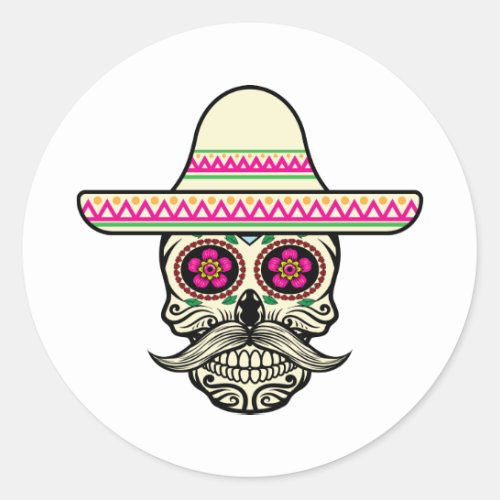 Simple Dia de Muertos Skull with Hat  Sticker