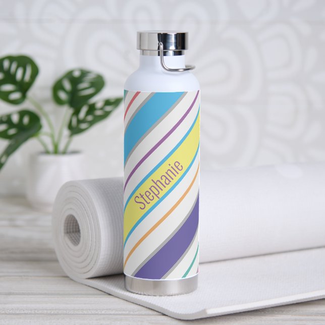 Simple Diagonal Stripes Water Bottle (Yoga)