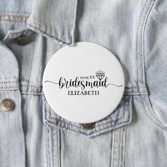 Simple Diamond Elegant Script Bachelorette Weekend Button (In Situ)