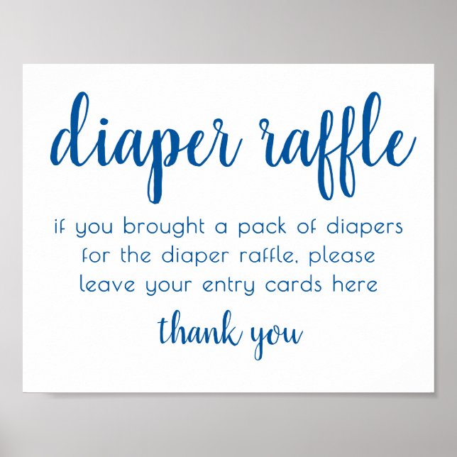 Simple Diaper Raffle | Bright Blue Baby Shower Poster (Front)