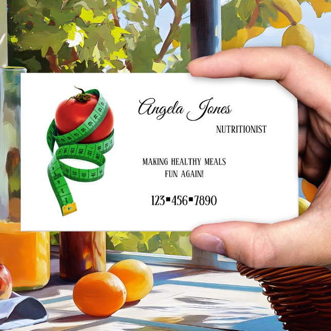 Simple Dietitian Nutritionist Business Card (A simple business card for a nutritional therapist or dietitian with a tomato with measuring tape)